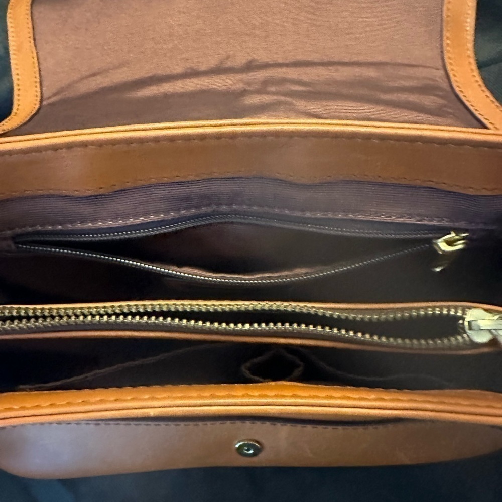 LL Bean Signature Tan Leather Shoulder Bag Braided Strap - Picture 4 of 6